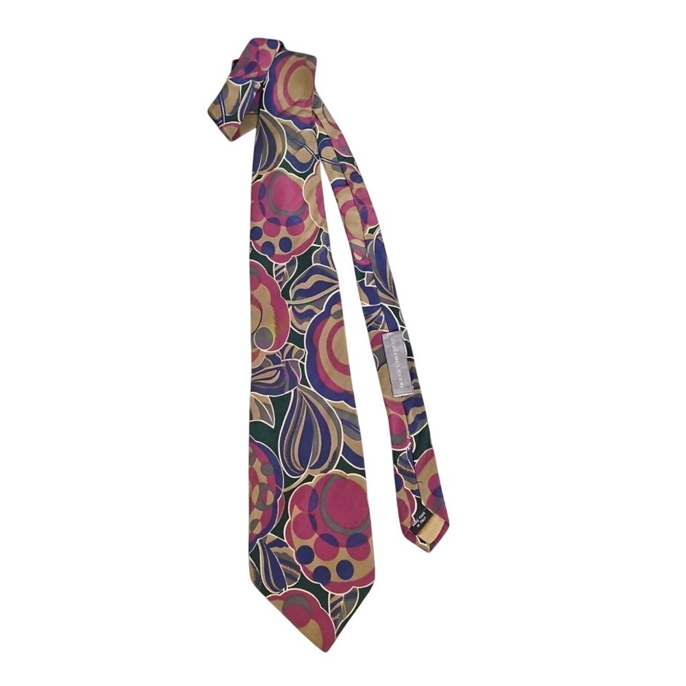 VTG Geoffrey Beene 100% Silk Tie Abstract Floral Geometric Print Made in Italy